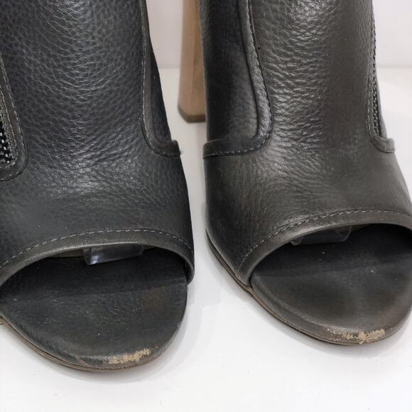 Splendid 9 M Janet Leather Peep-Toe Booties Chunky Heel Shootie Slate Taupe Grey - Picture 7 of 9